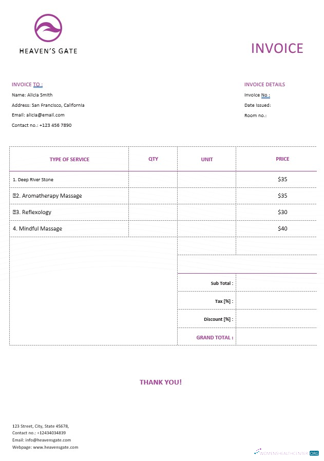 Download Free Massage Invoice Template Photoshop template